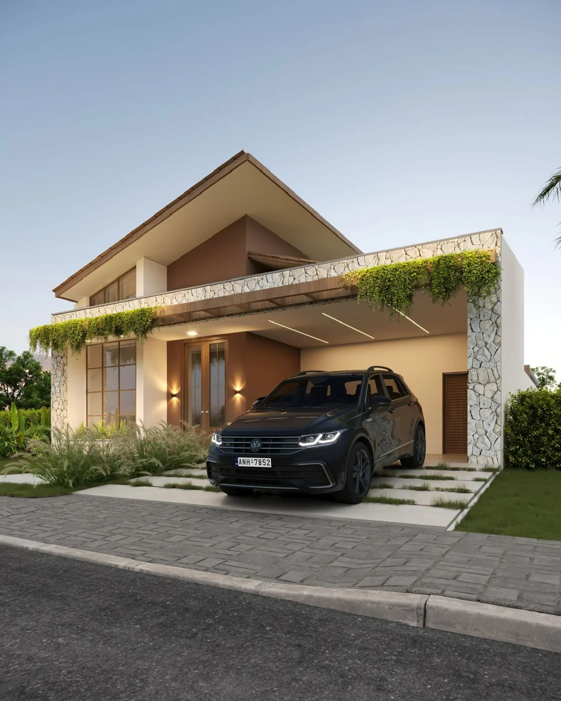 Fachada com paisagismo — obra da Nobre Engenharia
